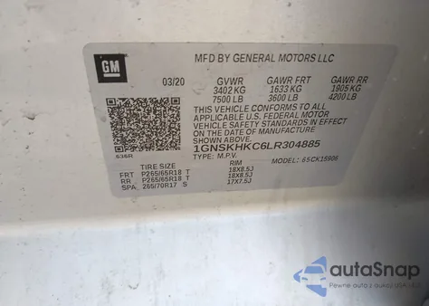 2020 Chevrolet Suburban 4Wd Lt from USA, damaged, VIN 1GNSKHKC6LR304885